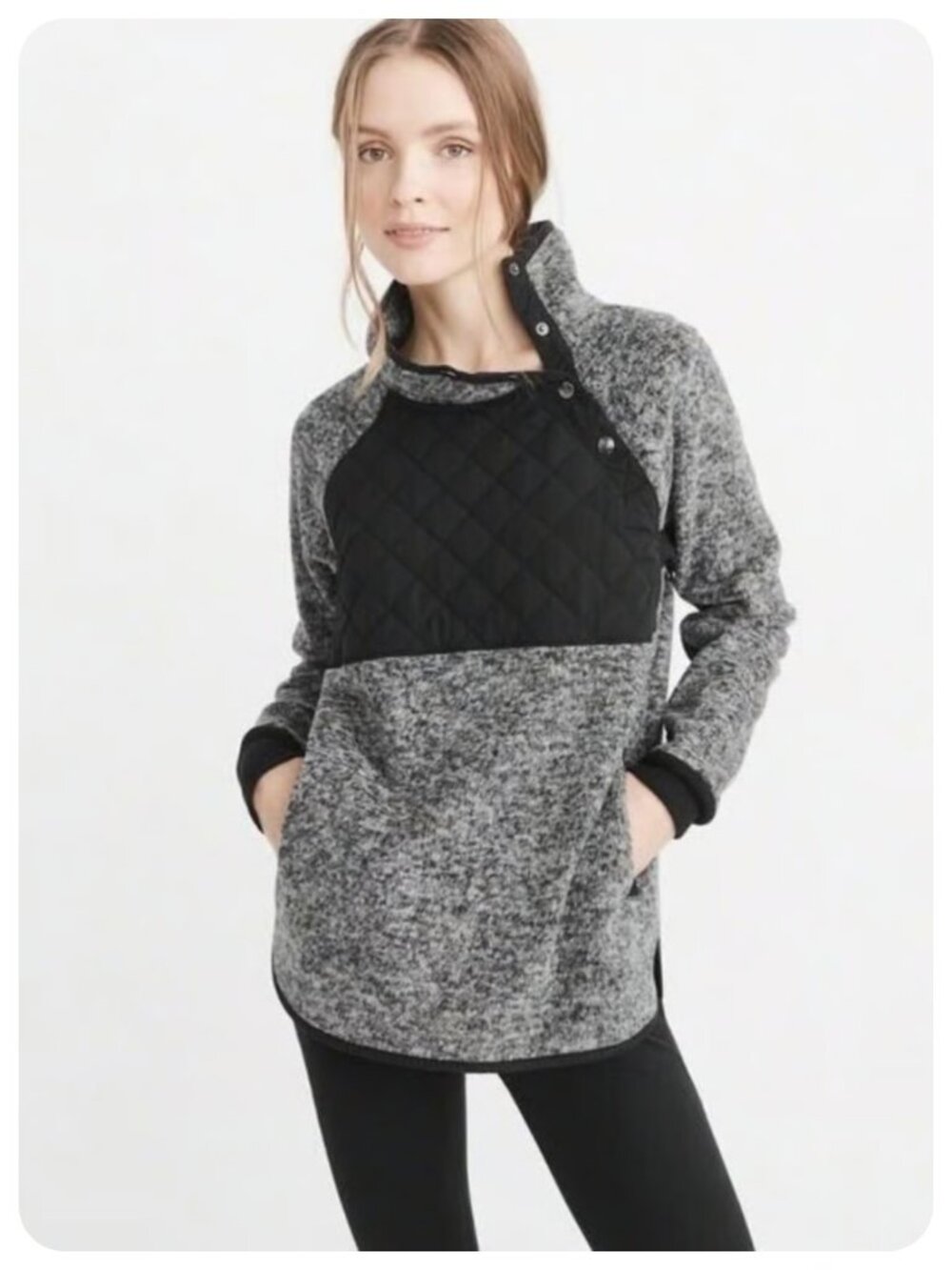 Abercrombie & Fitch Asymmetrical Snap Fleece Quilted Pullover Sweater sz M